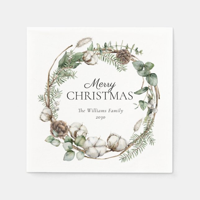 Rustic Farmhouse Greenery Wandan God jul Pappersservett (Framsidan)