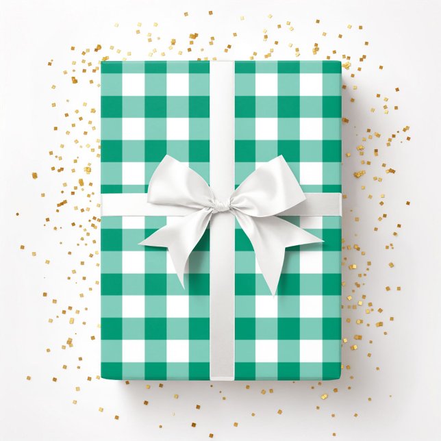 Rustic Farmhouse Grönt Checked Gingham Mönster Presentpapper (Rustic Farmhouse Green Checked Gingham Pattern Wrapping Paper)