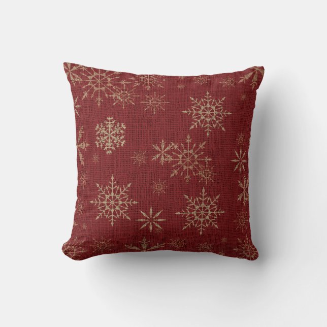 Rustic Farmhouse Guld Snöflingor Pillow Kudde (Framsida)