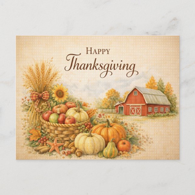 Rustic Farmhouse Happy Thanksgiving Harvest  Helg Vykort (Framsida)