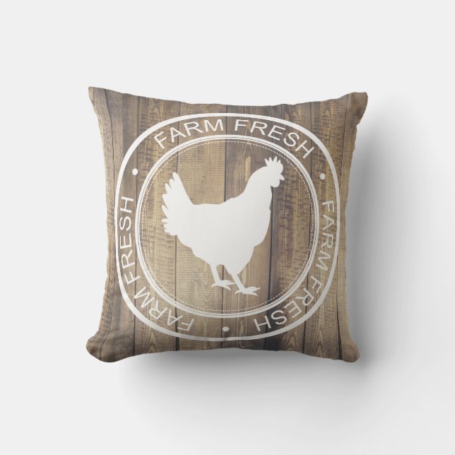 Rustic Farmhouse Hen Chicken Farm Fresh Label Kudde (Framsida)