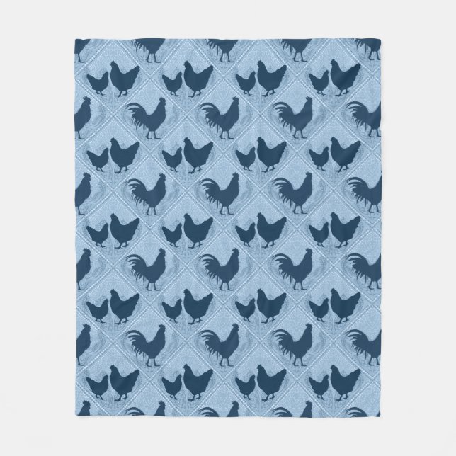Rustic Farmhouse Hen Pattern – In Blue  Fleecefilt (Framsidan)