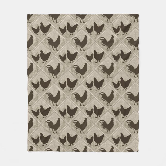 Rustic Farmhouse Hen Pattern – In Gray Fleecefilt (Framsidan)
