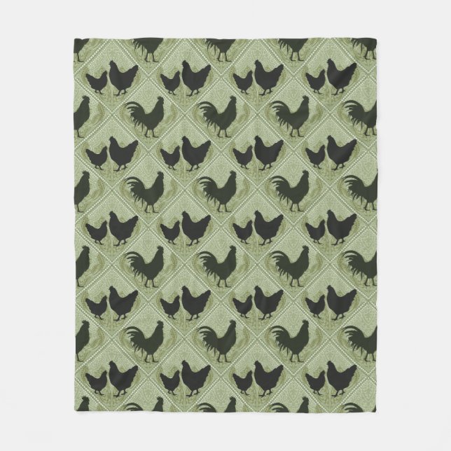 Rustic Farmhouse Hen Pattern – In Green Fleecefilt (Framsidan)