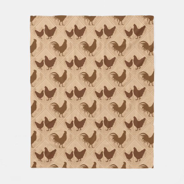 Rustic Farmhouse Hen Pattern – In Warm Brown  Fleecefilt (Framsidan)