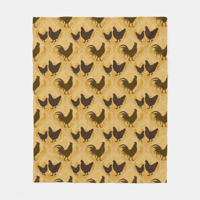 Rustic Farmhouse Hen Pattern – In Yellow  Fleecefilt (Framsidan)