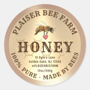 Rustic Farmhouse Honeybee Heart Golden Comb Runt Klistermärke