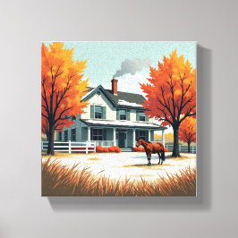Rustic Farmhouse & Horse Fall Canvas Wall Art