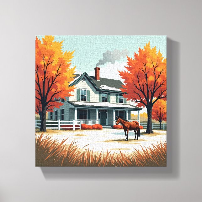 Rustic Farmhouse & Horse Fall Canvas Wall Art (Framsida)