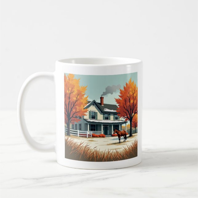 Rustic Farmhouse & Horse Fall Canvas Wall Art Kaffemugg (Vänster)
