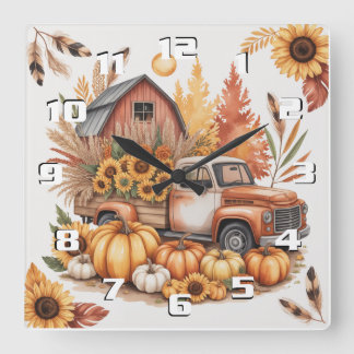 Rustic Farmhouse Inspired Autumn and Thanksgiving Fyrkantig Klocka