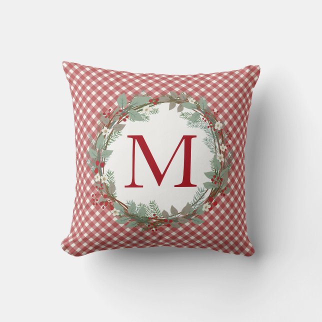 Rustic Farmhouse jul - första Red Gingham Kudde (Framsida)