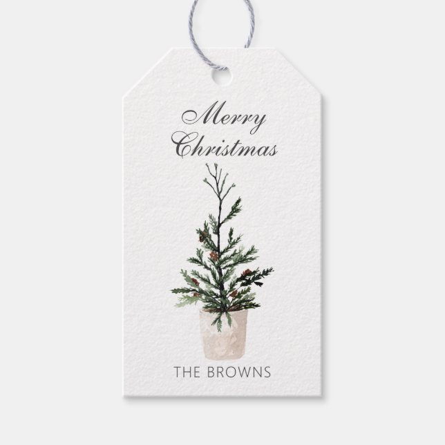 Rustic Farmhouse-julafton Träd Presentetikett (Framsidan)