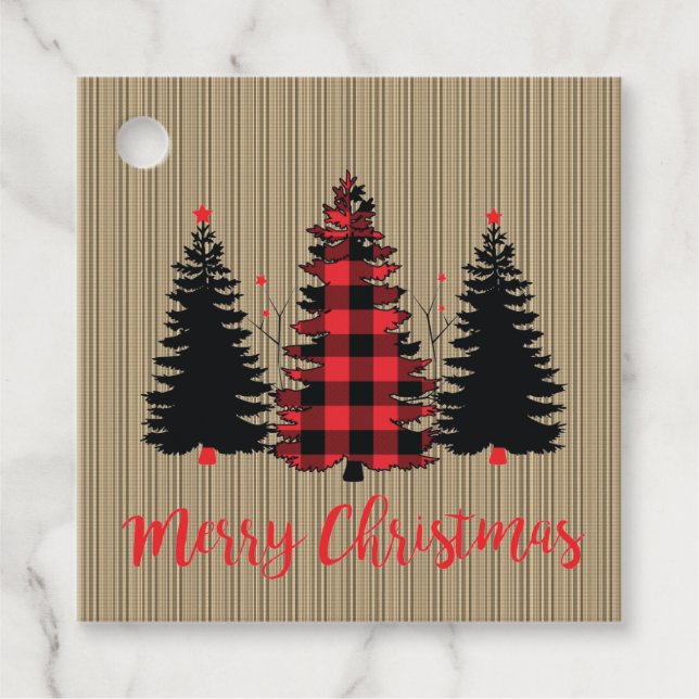 Rustic Farmhouse Julgran Trio Gåvor Etiketter (Framsida)