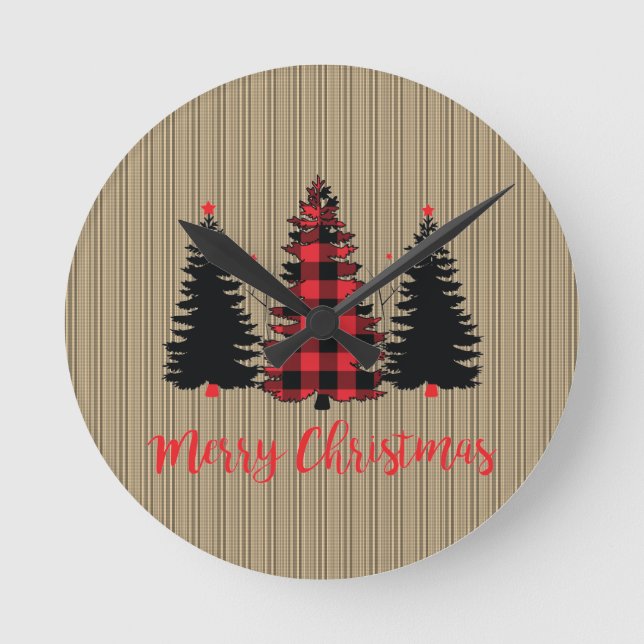 Rustic Farmhouse Julgran Trio Rund Klocka (Framsida)