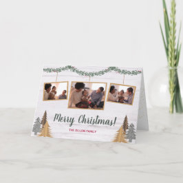 Rustic Farmhouse Julgranar 3-Photo Folded Helgkort