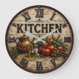 Rustic Farmhouse Kitchen Tomatoes & Herbs Vintage Stor Klocka