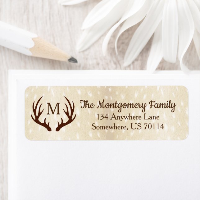 Rustic Farmhouse Land Hjort Antlers Fawn Päls Returadress Etikett (Insitu)