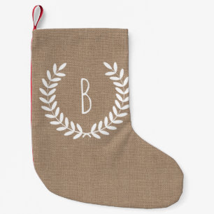 Rustic Farmhouse Land Laurels Faux Burlap Liten Julstrumpa