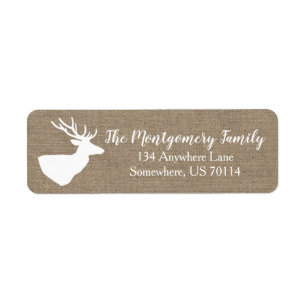 Rustic Farmhouse Land White Hjort Faux Burlap Returadress Etikett