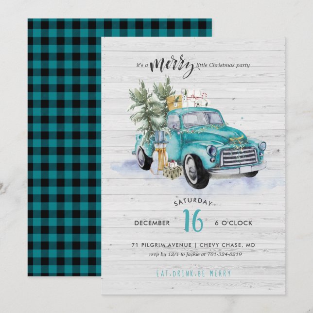 Rustic Farmhouse Lastbil | Juldagen Julfest Inbjudningar (Fram/baksida)