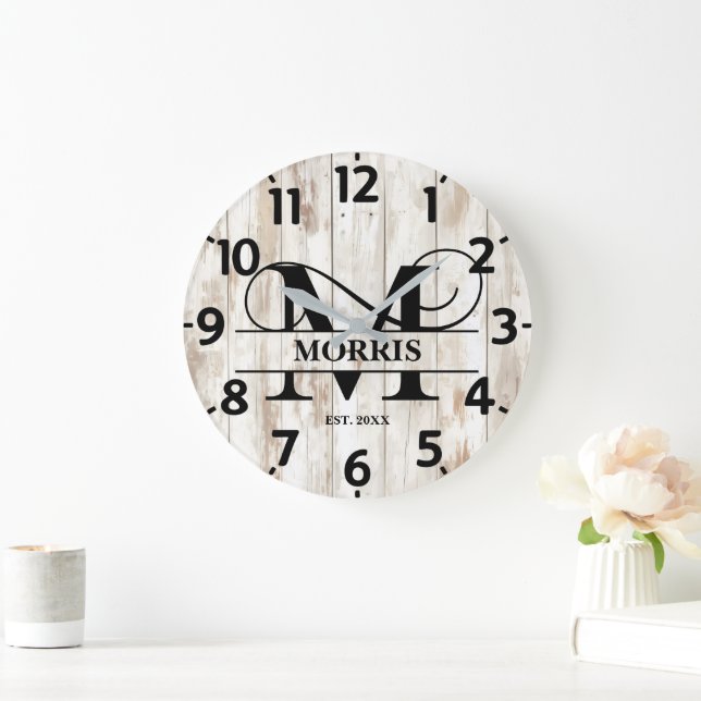 Rustic Farmhouse M Monogram Stor Klocka (Hem)