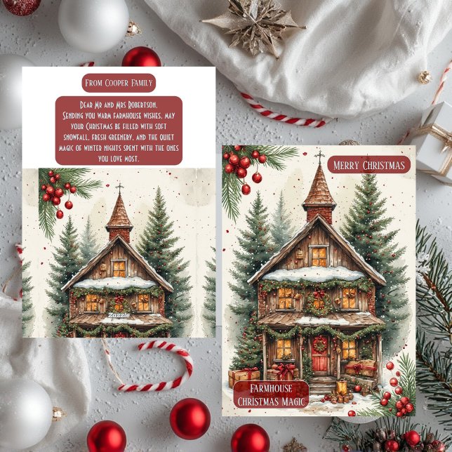Rustic Farmhouse Magic Christmas Cottage Decor Julkort (Elegant Rustic Farmhouse Magic Christmas Cottage Decor Holiday Card)