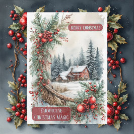 Rustic Farmhouse Magic Christmas Country Berries  Julkort