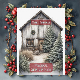 Rustic Farmhouse Magic Christmas Country Pine Tree Julkort