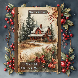 Rustic Farmhouse Magic Christmas Woodland Country Julkort
