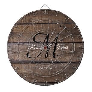 Rustic Farmhouse Monogram Script-familjen Namn Darttavla