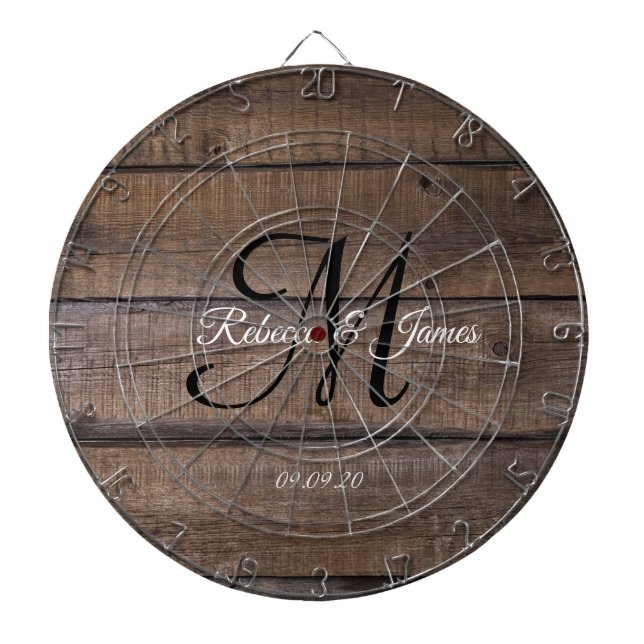 Rustic Farmhouse Monogram Script-familjen Namn Darttavla (Framsidan)