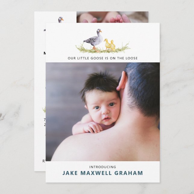 Rustic Farmhouse | Mor Goose Birth Notice (Fram/baksida)