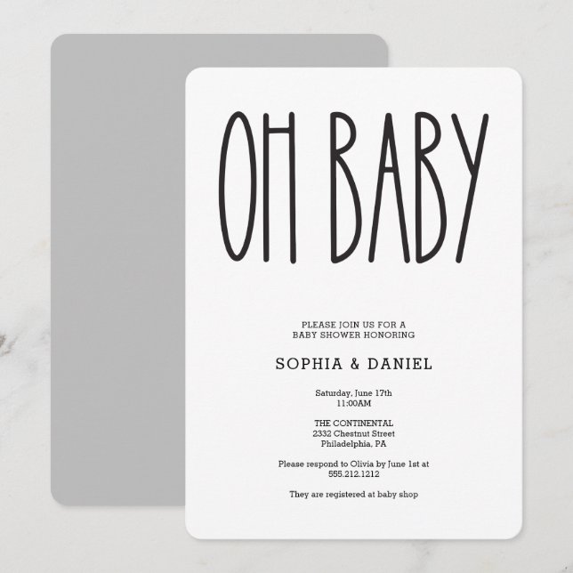 Rustic Farmhouse Oh Baby Shower Inbjudan  (Fram/baksida)