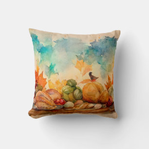 Rustic Farmhouse Orange Watercolor Pumpkin Fall Kudde