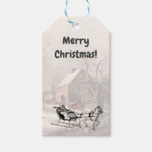 Rustic Farmhouse Painting with Sleigh Gift Märkre Presentetikett
