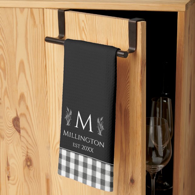 Rustic Farmhouse Personal Monogram Black and White Kökshandduk (Thirds Fold)