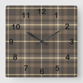 Rustic Farmhouse Plaid Tartan in Beige & Brown Fyrkantig Klocka