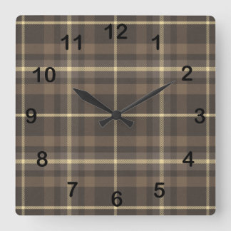 Rustic Farmhouse Plaid Tartan in Beige & Brown Fyrkantig Klocka