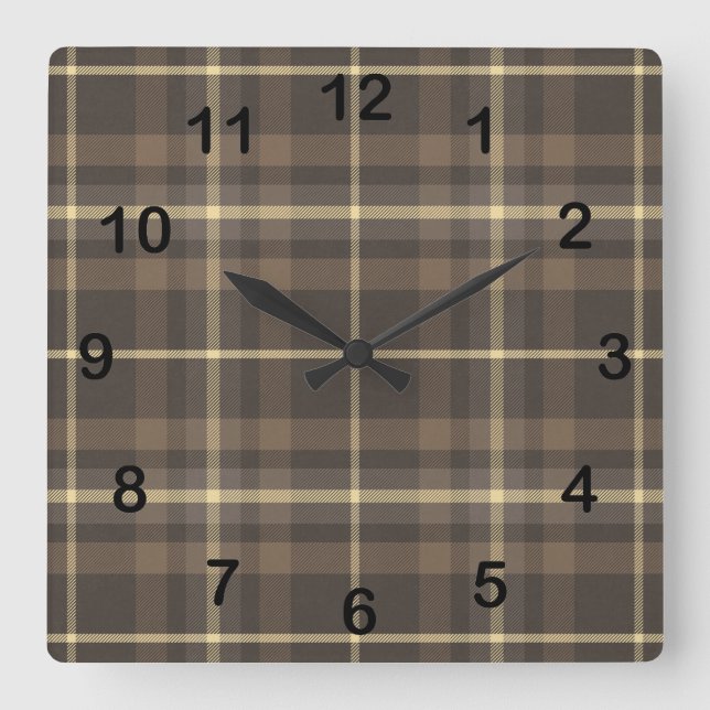 Rustic Farmhouse Plaid Tartan in Beige & Brown Fyrkantig Klocka (Framsida)