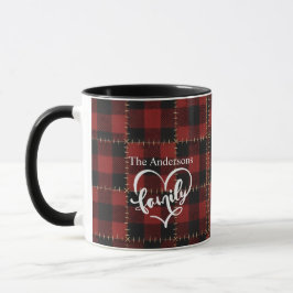 Rustic Farmhouse Red Buffalo Plaid Family Name Mugg
