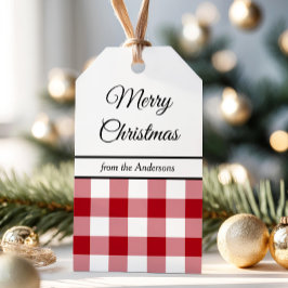 Rustic Farmhouse Red Checked God jul Presentetikett
