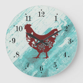 Rustic Farmhouse Red Chicken Faux Wood Wall Clock Stor Klocka