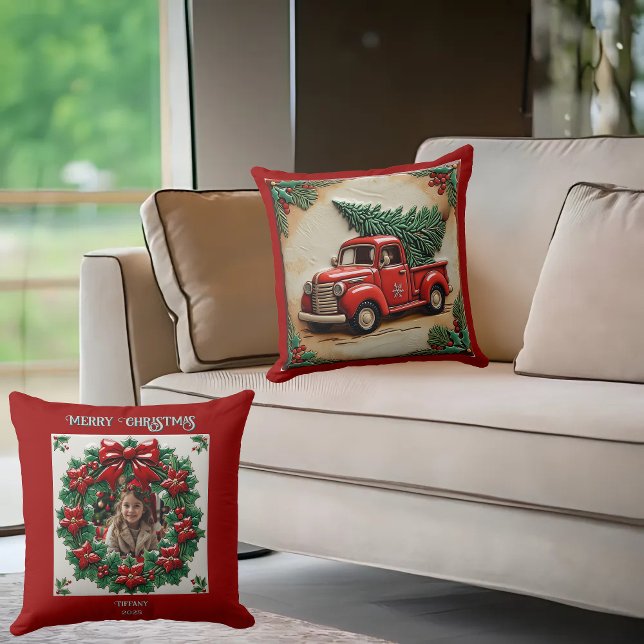 Rustic Farmhouse Red Lastbil Dekorativ kudde (Skapare uppladdad)