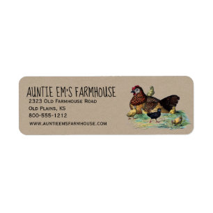 Rustic Farmhouse Return-adressetikett w/Chicken Returadress Etikett