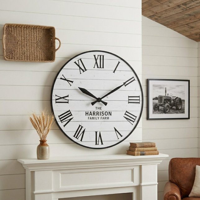 Rustic Farmhouse Roman Numeral Wall Clock Stor Klocka (Skapare uppladdad)