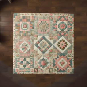 Rustic Farmhouse Sage Grönt Patchwork Quilt Blommi Kakelplatta