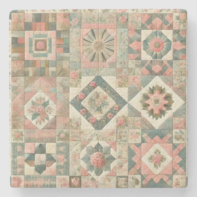 Rustic Farmhouse Sage Grönt Patchwork Wildblomma Stenunderlägg (Framsidan)