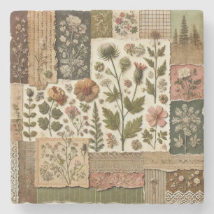 Rustic Farmhouse Sage Grönt Patchwork Wildblomma Stenunderlägg