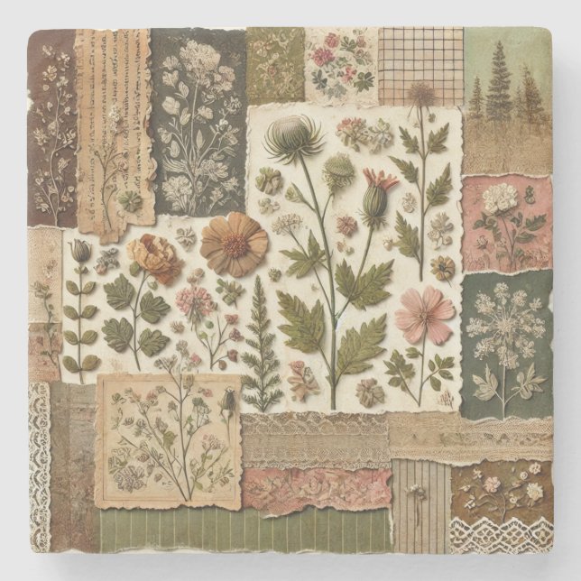 Rustic Farmhouse Sage Grönt Patchwork Wildblomma Stenunderlägg (Framsidan)